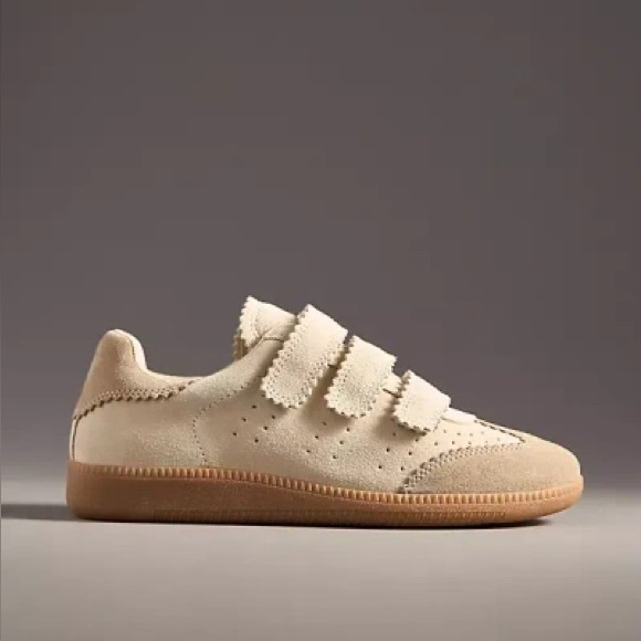 LIKE NEW 💕 Anthro Silent D Senna Velcro Sneakers in Beige Suede Size US 6.5 - Picture 1 of 8